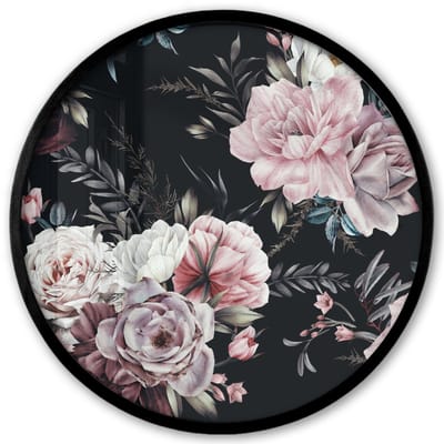 Poster in lijst Rond - Fotolijst 40x40 cm - Posters - Vintage - Rozen - Romantisch - Bloemen - Ronde posterlijst zwart - Decoratie - Wanddecoratie woonkamer - Muurdecoratie slaapkamer