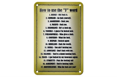 Blechschild Spruch 12x18cm How to use the F word