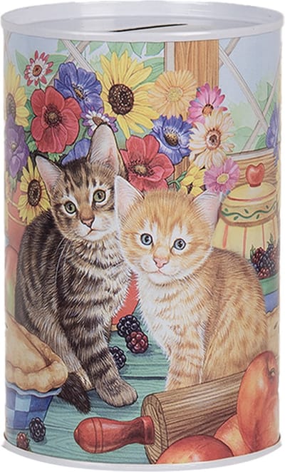 Clayre & Eef Spaarpot Ø 8x13 cm Blauw Metaal Kat