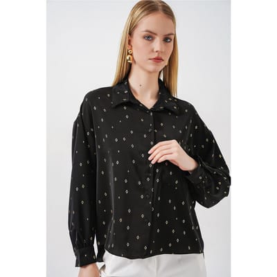 Overmaatse Lange Mouwen Gedrukt Shirt met Zak