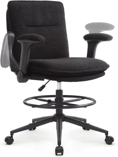 Ergonomische Werkstoel met Verstelbare Hoogte en Draaifunctie - Comfortabele Teekstoel met Voetensteun en Inklapbare Armleuningen