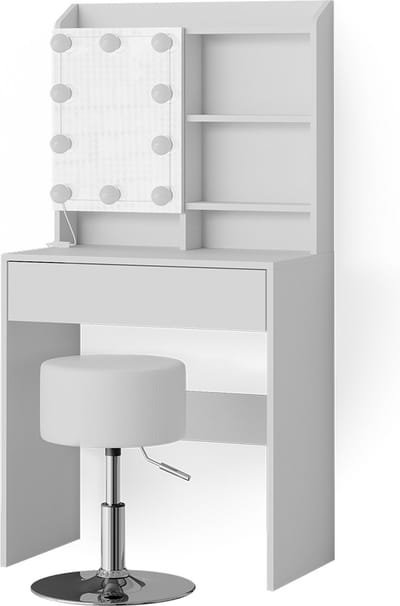 Vicco Laura Kaptafel – 70 cm met LED-verlichting en kruk Wit