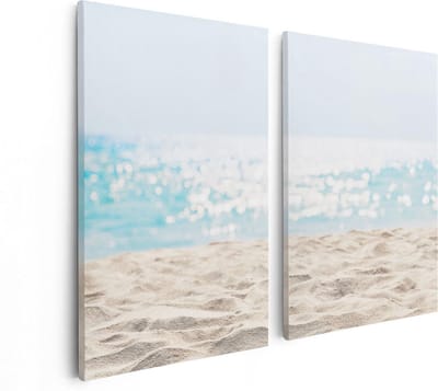 Artaza Canvas Schilderij Tweeluik Helder Witte Strand Met Zee Uitzicht - 80x60 cm - Wanddecoratie Woonkamer - Schilderijen - Muurdecoratie