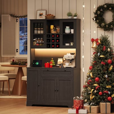 Vitrinekast - 180x105x40 cm - Keukenkast met Led en Stopcontact - Met Kruidenrek - Hout - Wit