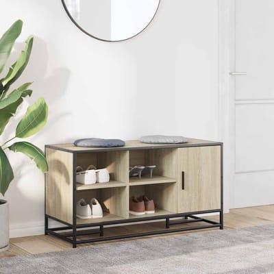 vidaXL - Schoenenbank - 100x40x53,5 - cm - bewerkt - hout - en - metaal - sonoma - eiken