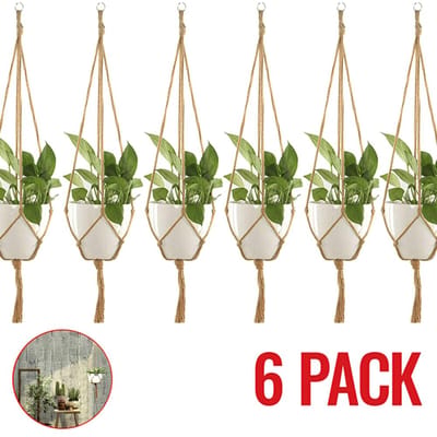 6 stuks Macramé Plantenhanger Vintage Touw Mand Binnen Buiten Hangende Plantenhouders beige