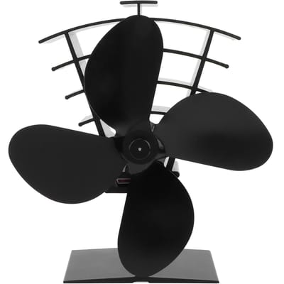 Haardventilator 4 Bladen Warmte-aangedreven Kachelventilator Warmteverdeling voor Houtkachel/Houtblokkenkachel black