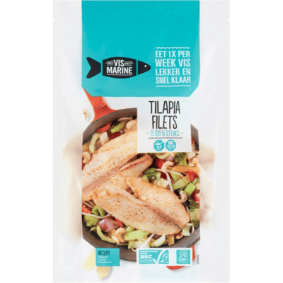 Vismarine Tilapia Filets Diepvries, Pondgefokt. Handig Familieformaat 540 g voor Gezonde Maaltijden.