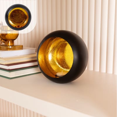 Gadgy Waxinelichthouder Rond - Theelichthouders - Decoratie Woonkamer - Sfeerverlichting Binnen - Kaarsenhouders voor Waxinelichten 17x17 cm - Windlicht Metaal - Zwart/Goud - Cadeau voor Vrouw