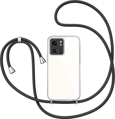 Hoesje met Koord geschikt voor Motorola Moto Edge 40 - Back Cover Siliconen Case Transparant Hoes Zwart