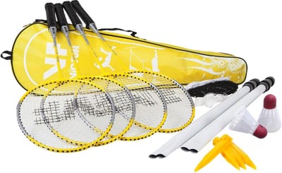 VICTOR badmintonset HOBBY A | 4 badmintonrackets, 2 nylonshuttles, net, haringen, scheerlijnen en tas