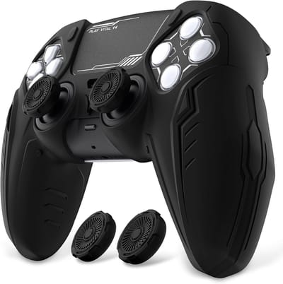 Thijox - PlayVital Siliconen Grip Skin voor PS5 Controller, Anti-Slip Beschermhoes, CyberMech Edition, Zwart, Compatibel met PS5 Oplaad Dock