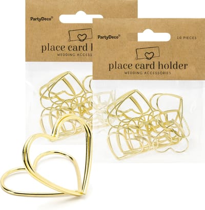 PartyDeco naamkaart/plaatskaart houders - hartje - Bruiloft - 20x - goud - 2,5 cm