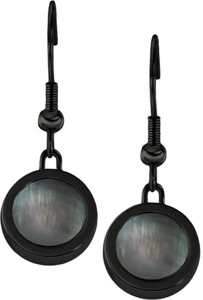 Quiges RVS Schroefsysteem Oorhangers Oorbellen Zwart met Verwisselbare Parelmoer Grijs Schelp Mini Munt Set - ECOS256