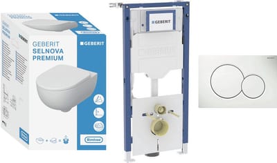 Geberit - Compleet WC-Set voorwandinstallatie - Geberit Selnova Premium rimfree toilet en zitting + Geberit UP320 Inbouwreservoir + Geberit Sigma01 bedieningsplaat wit