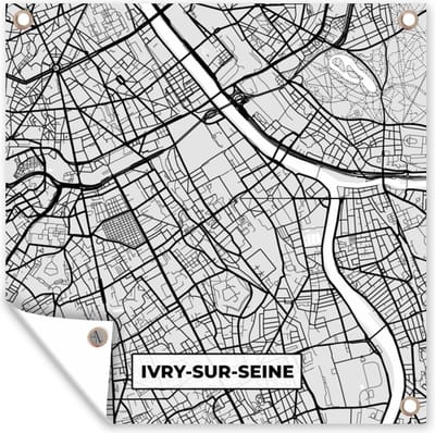 Tuin poster Plattegrond - Ivry-sur-Seine - Stadskaart - Kaart - Frankrijk - 200x200 cm - Tuindoek
