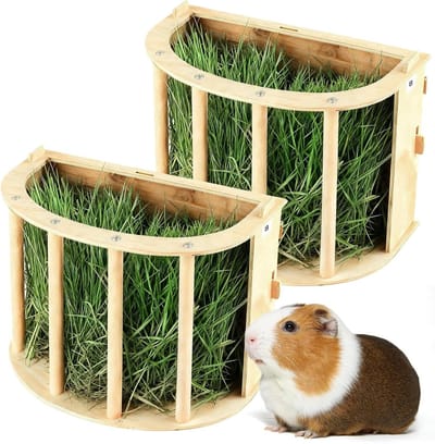 Set van 2 Hooihouders voor Konijnen en Cavia's, Houten Voederdispenser, Ideaal voor Chinchilla's, 25 x 18.8 x 13 cm