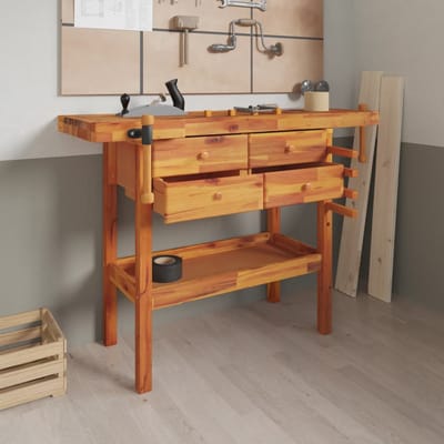 vidaXL - Werkbank - met - lades - en - bankschroeven - 124x52x83 - cm - acaciahout