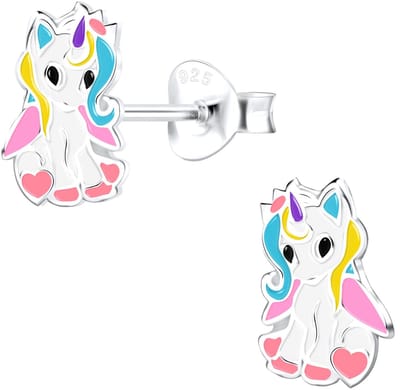 Joy|S - Zilveren pony eenhoorn oorbellen - adorable unicorn oorknoppen - multicolor - t80