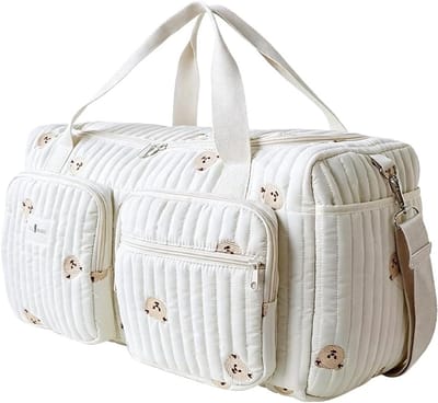 Grote luiertas van katoen met borduurwerk, ideale babytas voor onderweg, ziekenhuisbezoek en reizen met je baby, 48 × 22 × 26 cm
