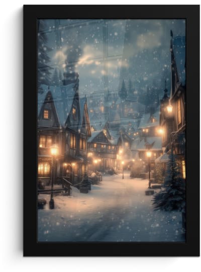 Poster in lijst - Fotolijst 20x30 cm - Posters - Winterdorp - Sneeuw - Donker - Posterlijst zwart - Decoratie - Wanddecoratie woonkamer - Muurdecoratie slaapkamer
