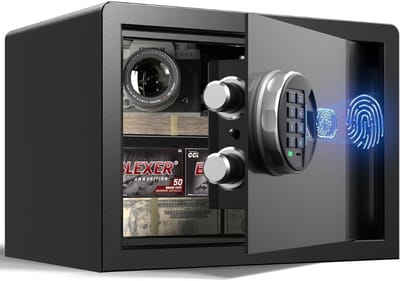 Kluis met Vingerafdruk met Alarmsysteem - Brandwerend - Safe met Noodsleutel - Grijs