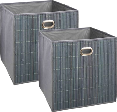 5Five Opbergmand/kastmand - 2x - grijs - linnen/bamboe - 31 x 31 x 31 cm - 29 liter - Vakkenkast manden