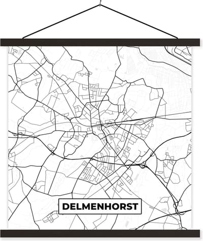 Posterhanger incl. Poster 60x60 cm - Schoolplaat - Delmenhorst - Kaart - Plattegrond - Stadskaart - Textielposter - Zwarte latten - Stadskaart