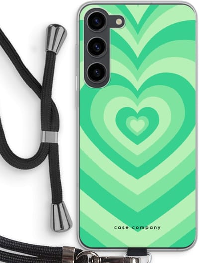 Case Company® - Hoesje met koord geschikt voor Samsung Galaxy S23 Plus hoesje met Koord - Hart Groen - Telefoonhoesje met Zwart Koord - Bescherming aan alle Kanten en Over de Schermrand