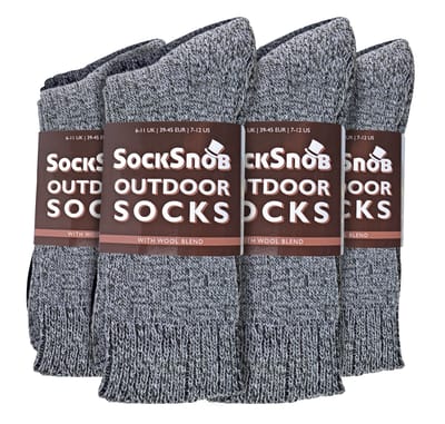 Sock Snob - 12 Paar Heren Wollen Wandelsokken - Grijs