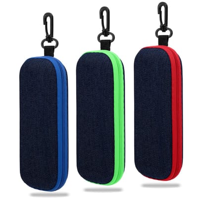 Set van 3 Denim Brillenkokers met Rits en Haak – Compacte, Beschermende Brillenetuis voor Zonnebrillen, Leesbrillen en Correctiebrillen – Ideaal als Cadeau