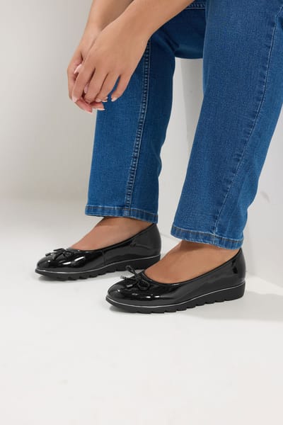 Yours Zwarte Lakleren Ballerina's In Brede Epasvorm Size 37EEE