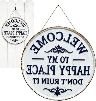 Welkom Bord - Decoratie Bord - Entree Verfraaien - Ronde Metalen Vorm - 30x30cm - Vintage