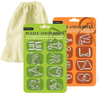 16 Metalen Draadpuzzels Brain Teasers - IQ Spel voor Kinderen en Volwassenen - Montessori Intelligentiespeelgoed
