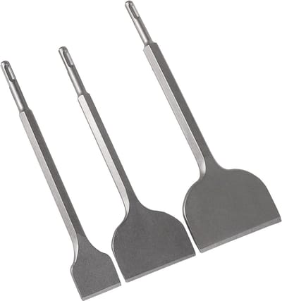 SDS Plus platte beitelset, 3 stuks (100 mm, 75 mm, 40 mm) voor slaghamer, ideaal voor het verwijderen van tegels, tegellijm en beton
