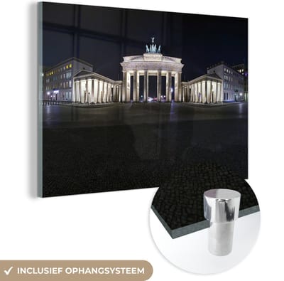 ® Glasschilderij 180x120 cm - Schilderij acrylglas - Brandenburger Tor tijdens de nacht in Duitsland - Foto op glas - Muurdecoratie woonkamer - Wanddecoratie slaapkamer - Schilderijen