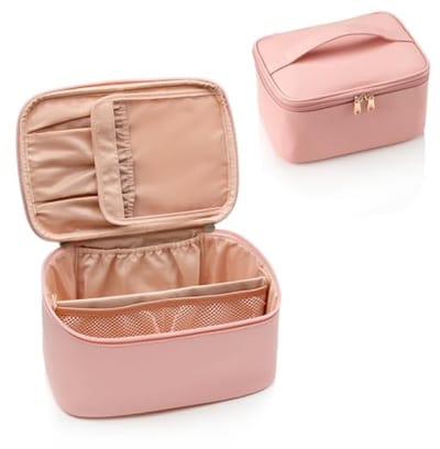 Make-up Tas Reisetui Grote Capaciteit Toilettas voor Dames met Handvat en Kwastenvak, Roze