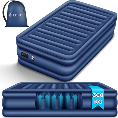 KESSER® Luchtbed Opblaasbaar Matras met Ingebouwde Elektrische Pomp Verhoogd Opblaasbaar Matras voor Overnachtende Gasten met Opbergtas en Reparatiekit - Enkel Blauw