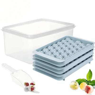 Ronde IJsblokjesvormen - 99 Mini IJsballen - Met Deksel en Opbergbak - Twist & Release - BPA-vrij - Voor Whisky, Cocktails, Koffie en Sap - 5-delige Set
