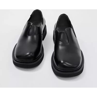 Heren One Foot Lazy leren trendy schoenen voor woon-werkverkeer met hoge en lage neus en rubberen band. Trendy leren derbyschoenen. 41 black
