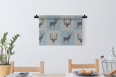 Wandkleed - Wanddoek - Hert - Stippen - Blauw - 60x40 cm - Wandtapijt