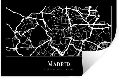 Muurstickers - Sticker Folie - Madrid - Plattegrond - Kaart - Stadskaart - 30x20 cm - Plakfolie - Muurstickers Kinderkamer - Zelfklevend Behang - Zelfklevend behangpapier - Stickerfolie