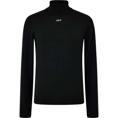 Off White Heren Gebreid Schildpad Hals Sweatshirt (Zwart, Wit)