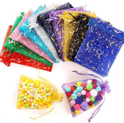 100 stuks maanster organza zakjes, 4x6" gemengde kleuren kerst bruiloft bedankjes cadeau trekkoord zakjes sieraden zakjes snoep mesh zakjes