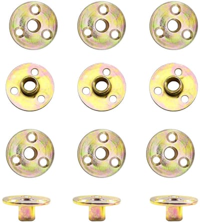 Set van 12 flensmoeren M10 x 37 x 2,5 mm voor houtverbindingen, met ronde basis en interne schroefdraad, ideaal voor meubels en constructies