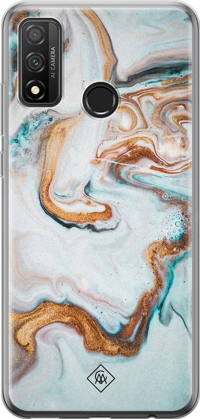 Casimoda® hoesje - Geschikt voor Huawei P Smart (2020) - Marmer Blauw Goud - Siliconen/TPU - Soft Case - Blauw - Marmer