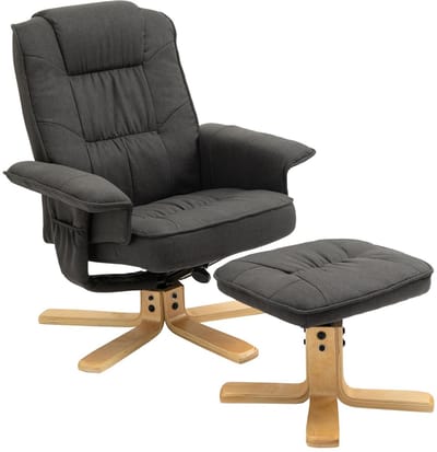 Relaxstoel CHARLY met voetenbankje en stoffen bekleding – antraciet