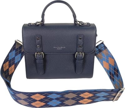 Flora & Co - trendy handtas - boekentasstijl - met fashion riem - blauw