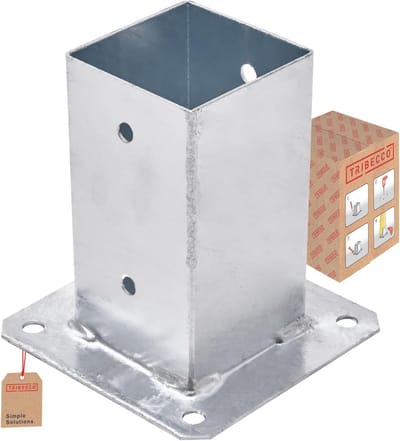 TRIBECCO Ground anchor with plug plate for square wooden posts 81 x 81 mm height 150 mm hot dip galvanized steel screw sleeve as anchoring for carports fences gate posts palisades