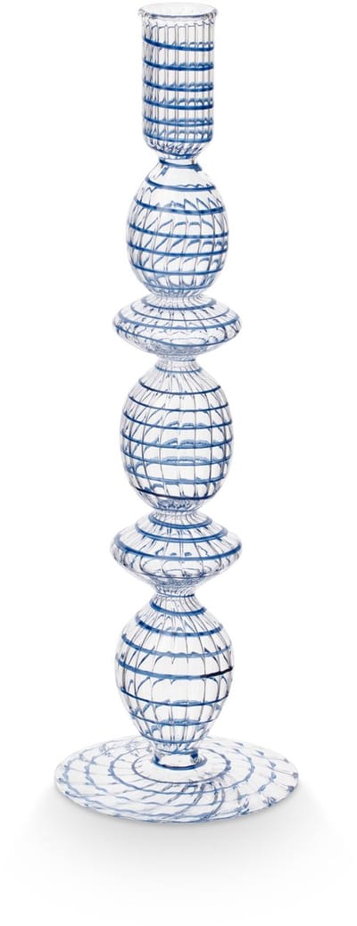 Pip Studio Kandelaar Swirl - Kaarsenhouder van Glas - Donkerblauw - 28cm